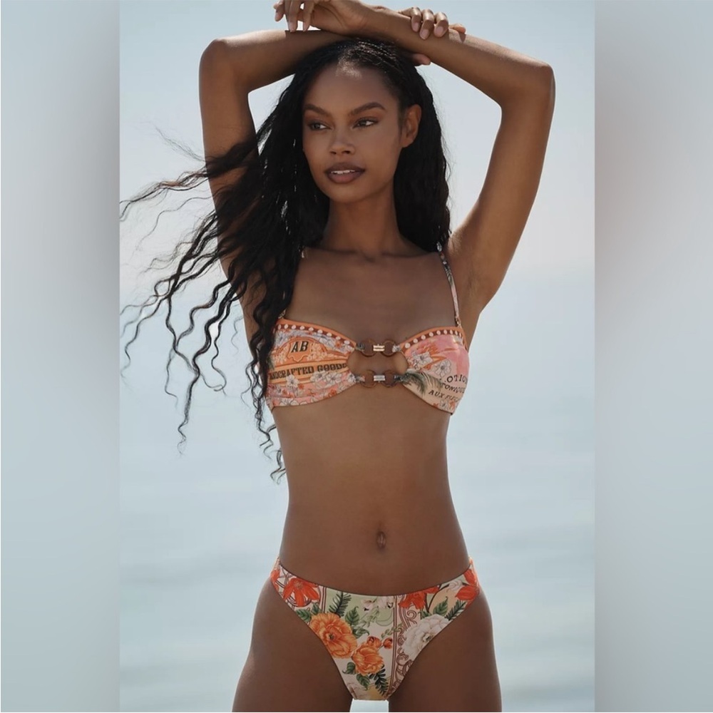 Agua Bendita Lace Ete Ilu Ete Floral Bikini‎ Set Orange Large